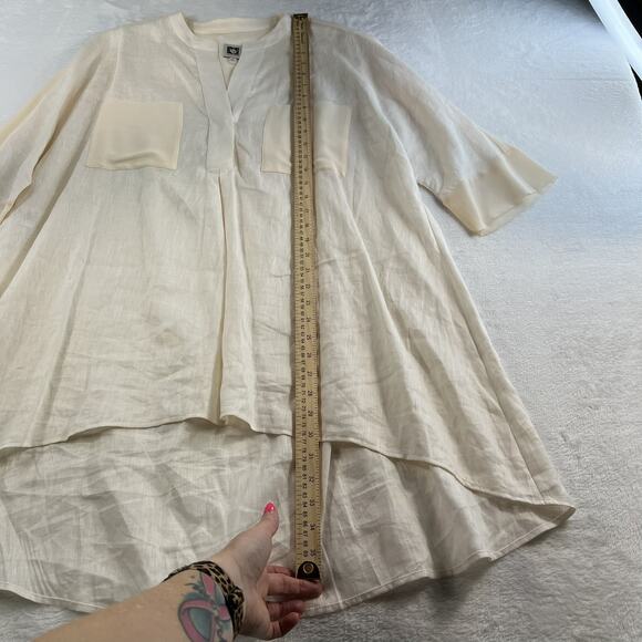 Anne Klein L Large Tunic Top Shirt Linen High Low Blouse Lagenlook Minimalist - Picture 14 of 16